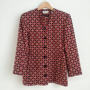 Vintage Albert Nipon 100% silk blazer jacket Hong Kong red pink black size 8